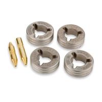 Kit de alimentación de alambre Serie 50 con guía de entrada, guía intermedia y 4 rodillos de alimentación para alimentar alambre sólido o duro de .035 de diámetro.