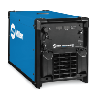 Fuente de poder industrial Miller Auto Deltaweld 350 modelo 907862 en color azul y negro para procesos de soldadura automatizada.